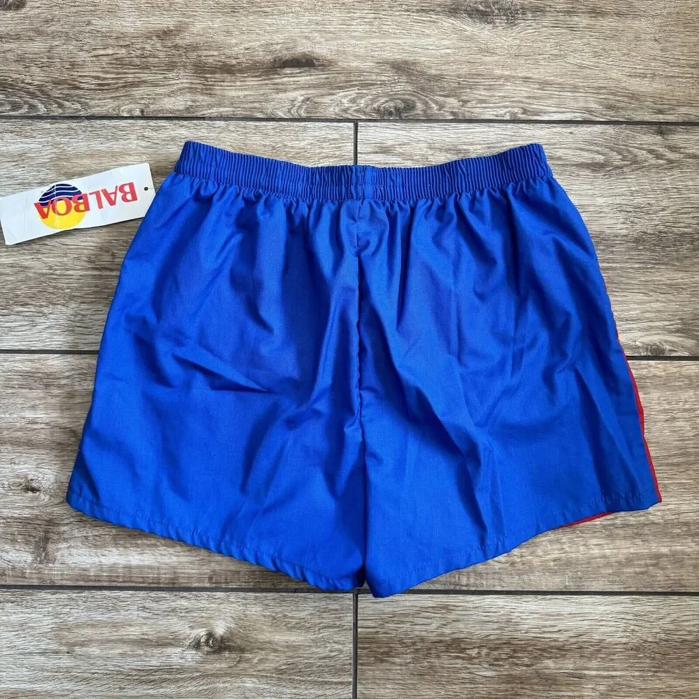 NEW! Vintage 80s Balboa Shortie Swim Trunks Shorts Blue Red Size L 36/38